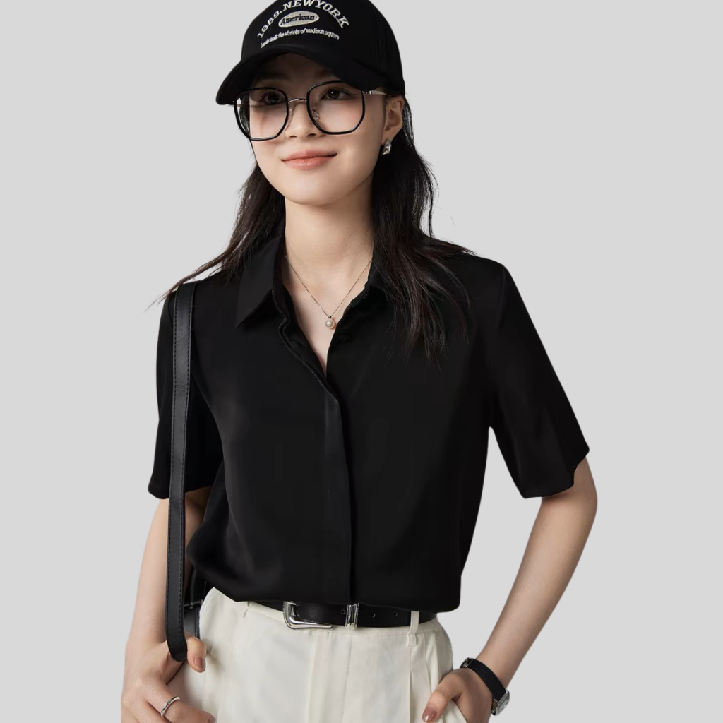 Áo sơ mi nữ tay cộc OXATYL A55 chất vải lụa mềm mặc mùa hè phong cách công sở sang trọng | BigBuy360 - bigbuy360.vn