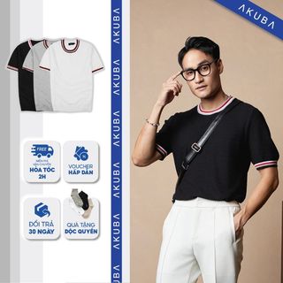 Áo thun tay ngắn nam AKUBA, form slimfit, chất vải cotton, mềm mượt, thoáng mát, thấm hút mồ hôi tốt | 02AP1027