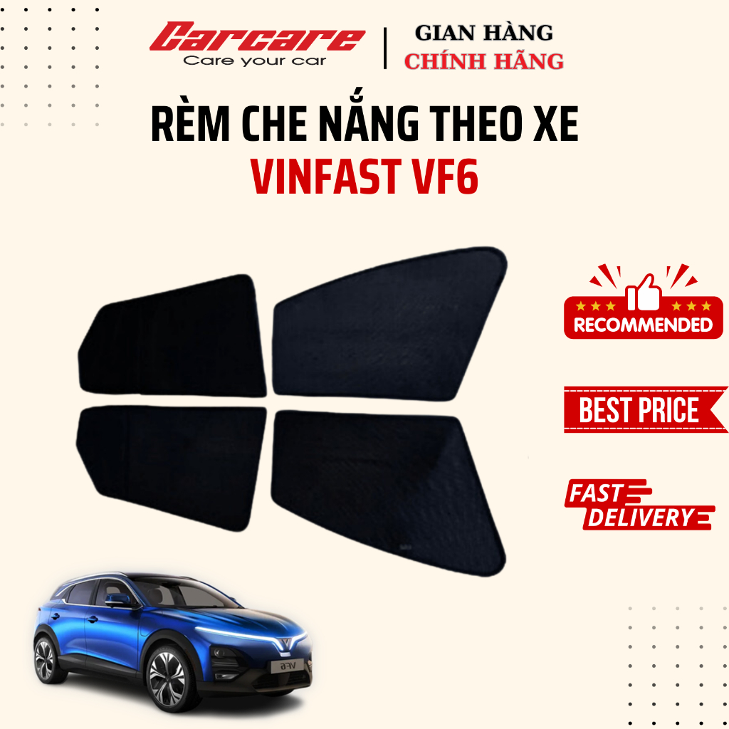 Rèm che nắng theo xe Vinfast VF6, VF3, VF5, VFe34, Fadil, VF7, VF8, VF9 Bộ 4 tấm dính nam châm