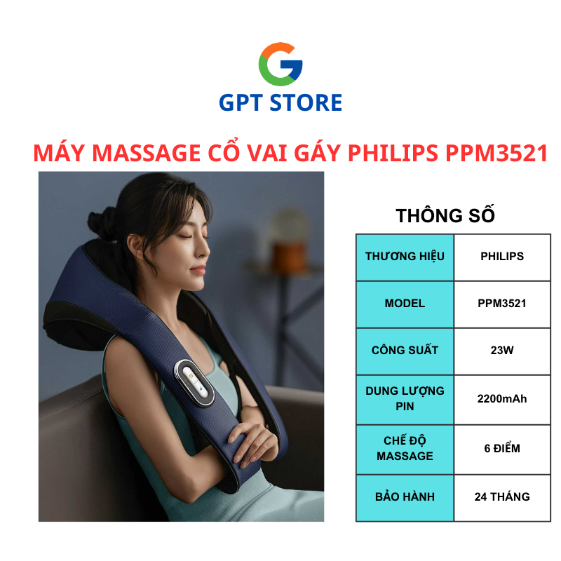 Máy massage cổ vai gáy Philips PPM3521 - Hàng chính hãng - Bản tiếng anh - Bảo hành 24 tháng