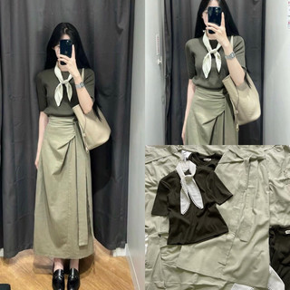 Set crop pull chữ + chân váy
