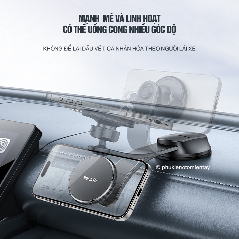 Giá Đỡ Điện Thoại Trên Ô tô Sử Dụng Nam Châm, Xoay 360 Nhiều Góc Độ, Đàn Hồi, Dễ Sử Dụng YESIDO 5