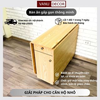 Bàn ăn gấp gọn thông minh VANU DECOR có bánh xe di chuyển tiện lợi (không kèm ghế) BA090