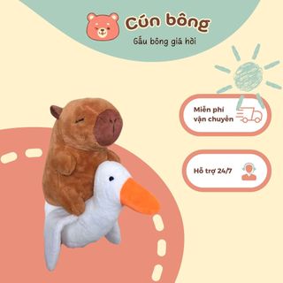 Gấu bông capybara cưỡi vịt trắng cá sấu cao cấp mềm mịn 35cm - cún bông qc194