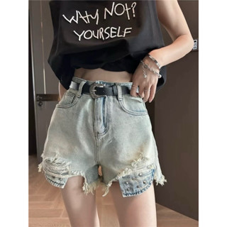 Quần Short Jean Nữ Bigsize 55-85kg Lưng Cao Rách Túi Lòi Túi Dài Phối Đinh, Quần Đùi Bò Nữ Ms1114