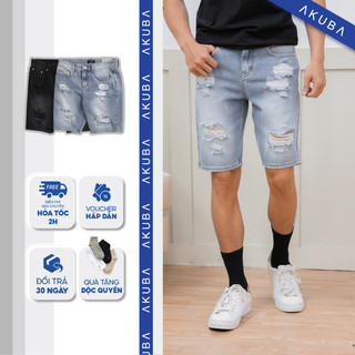 Quần short jean nam AKUBA thoáng mát, co giãn nhẹ form slimfit | 01D0533