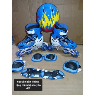Giầy Trượt 1 Hàng Trẻ Em, Tặng Mũ Bảo Vệ, Bảo Hộ Tay Chân, Có Đèn Phát Sáng, Điều Chỉnh Tăng Giảm Được Kícḣ Thước