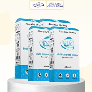Combo 4 bịch giấy treo tường xanh 1500 tờ/bịch, 400gr giấy - khăn giấy 3 lớp siêu dai mịn