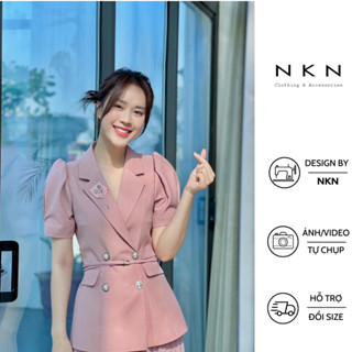 Áo vest nữ, blazer nữ NKN Kara màu hồng, thiết kế chiết eo, tay bồng, chất liệu cao cấp.
