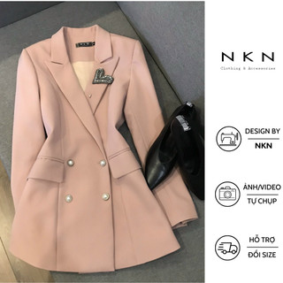 Set vest nữ, set blazer nữ NKN Elegant màu hồng, thiết kế chiết eo tôn dáng, chất liệu cao cấp.
