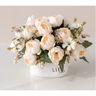  Chậu hoa giả để bàn - Chậu hoa giả decor cắm sẵn trang trí phòng khách kệ tivi,...Bình hoa giả trang trí 