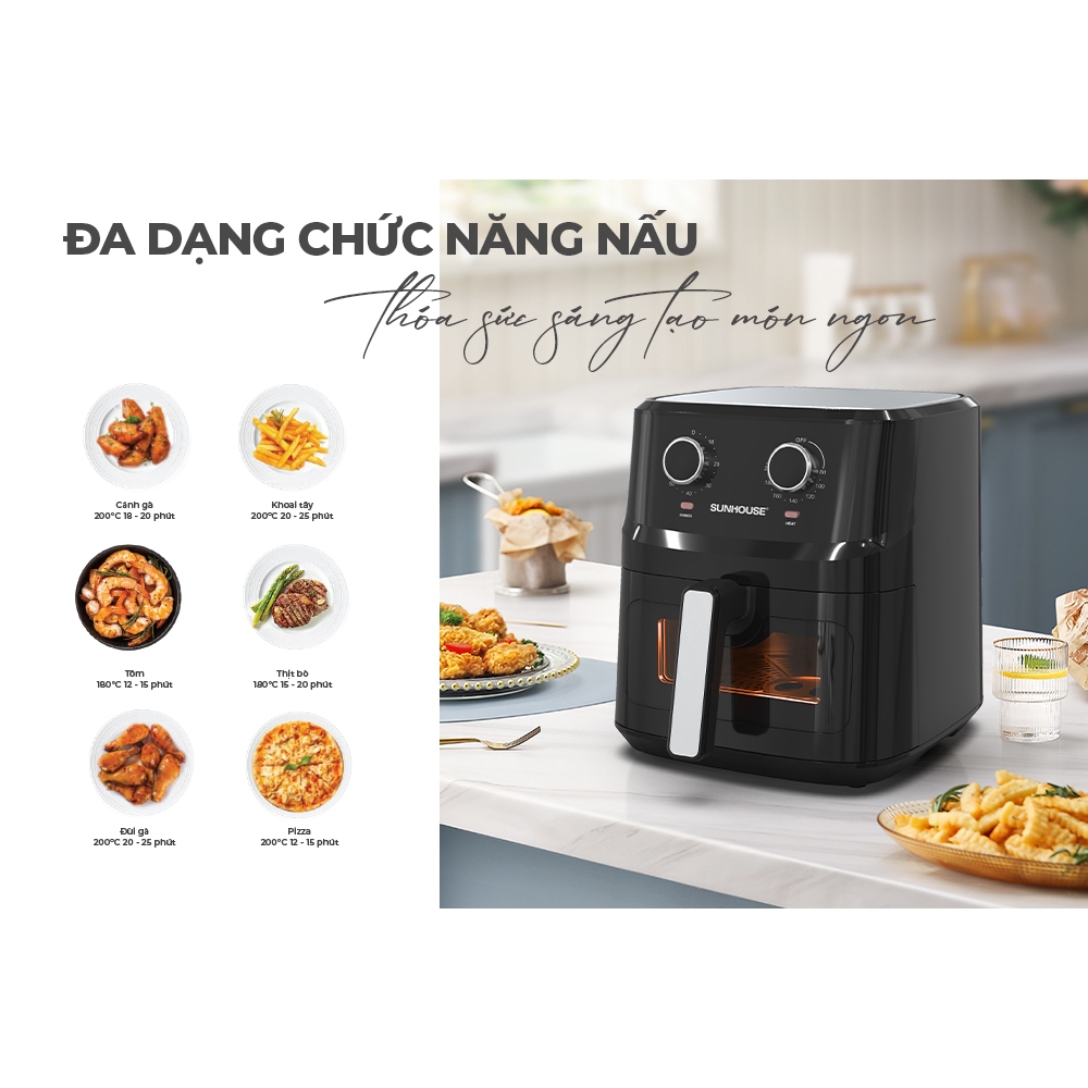 Nồi chiên không dầu SUNHOUSE  6.5L bảo hành chính hãng toàn quốc 12 tháng | BigBuy360 - bigbuy360.vn