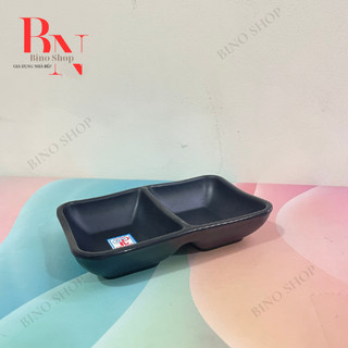 Khay Nước Chấm 2 Ngăn Nhựa Melamine Màu Đen  –  Fataco