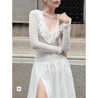 Đầm ren dáng dài xẻ tà ôm body dự tiệc