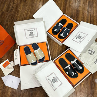 [ Hàng Chính Hãng ] Dép Hm đen đế gỗ da nhám mới 100% full box