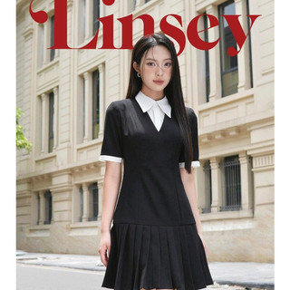 Váy nữ Linsey Dress phối cổ sơ mi trắng đuôi cá xếp ly, Đầm công sở chất vải tuyết nhung VVNT062402 