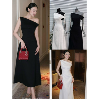 Maxi gấm lệch vai