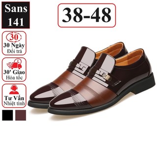 Giày tây lười big size 48 47 46 45 Sans141 cỡ to đại bigsize giầy da công sở không dây nâu đen bóng âu cao cấp