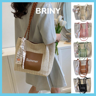 Túi xách nữ, túi cói vintage túi tote đi du lịch họa tiết trơn chữ SUMMER Hàn Quốc Briny T15