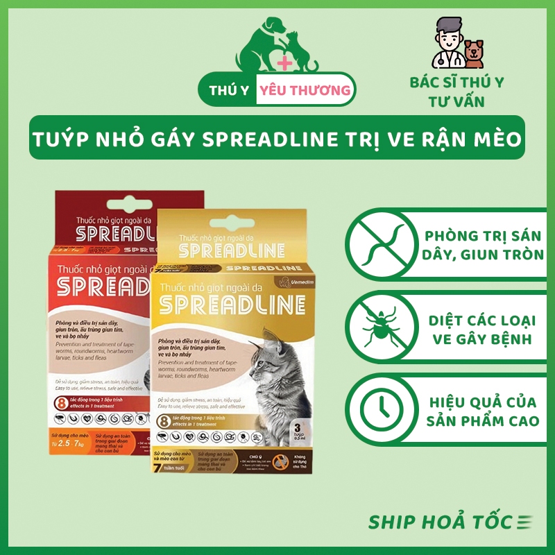 [1 Tuýp] nhỏ gáy Spreadline Vemedim diệt ve rận cho mèo
