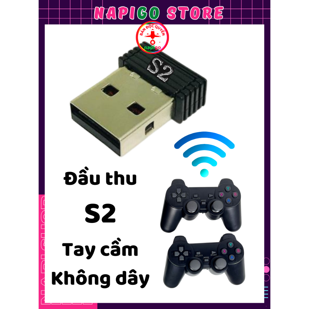 Bộ tay cầm, Đầu thu S2 cho tay cầm không dây của máy chơi game stick xanh M8, đỏ 3D Napigo