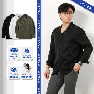 Áo sơ mi tay dài trơn nam AKUBA form oversize, chất liệu cotton lụa mango, ít nhăn, cổ danton 02B467