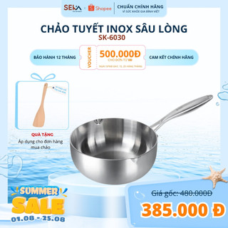 Chảo Inox Nguyên Khối Sâu Lòng SEKA SK6030 Tặng Kèm Vỉ Gác Róc Dầu, Chảo Đá Tuyết Đáy Từ Dùng Cho Mọi Loại Bếp