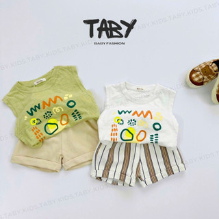  Set bộ ba lỗ in hình ngộ nghĩnh TABY KIDS chất liệu cotton xược phối quần da cá cho bé 8-25kg SB1920