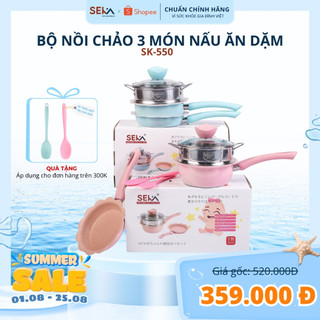 Bộ Nồi Chảo Vân Đá 3 Món SEKA SKV8 Kèm Xửng Hấp Nấu Ăn Dặm Cho Bé Sử Dụng Trên Nhiều Loại Bếp