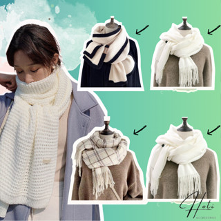 Khăn Quàng Cổ Tone Trắng Unisex, Khăn Len Chất Liệu Cashmere Mềm Mại Phong Cách Hàn Quốc, Thời Trang Mùa Đông -HOTIVN
