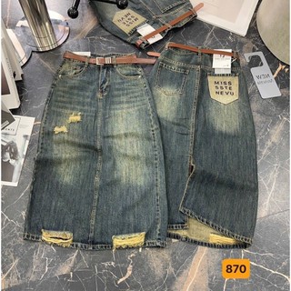 Chân Váy jean dáng dài 75cm,xẻ sau,màu rêu, chát jean QCCCL1 đanh mềm