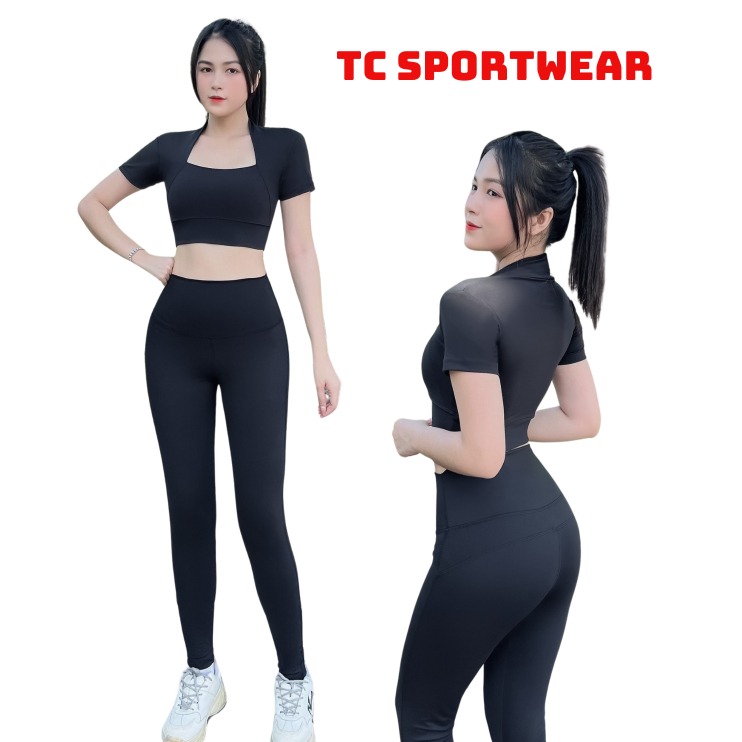 Đồ Tập Gym Nữ Bộ Tập Gym Yoga Erobic Nữ Áo Cộc Tay Quần Dài Chất Liệu Co Giãn 4 Chiều Thấm Hút Tốt (Bộ Cộc Tay)-D01