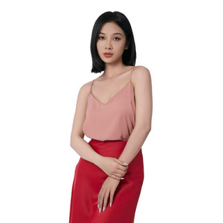 Áo hai dây lụa nữ KHÀN có lót cổ tim freesize màu hồng ruốc cao cấp không nhăn
