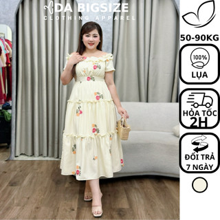 Dabigsize - Đầm Bigsize Nữ , Váy Maxi Bẹt Vai Kiểu Dáng Xòe Chất Lụa Mềm Mịn Che Khuyết Điểm Cho Người Mập 50-90kg