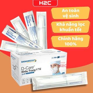 Khẩu trang y tế Danameco tiệt trùng từng chiếc 3 lớp kháng khuẩn màu trắng H2C