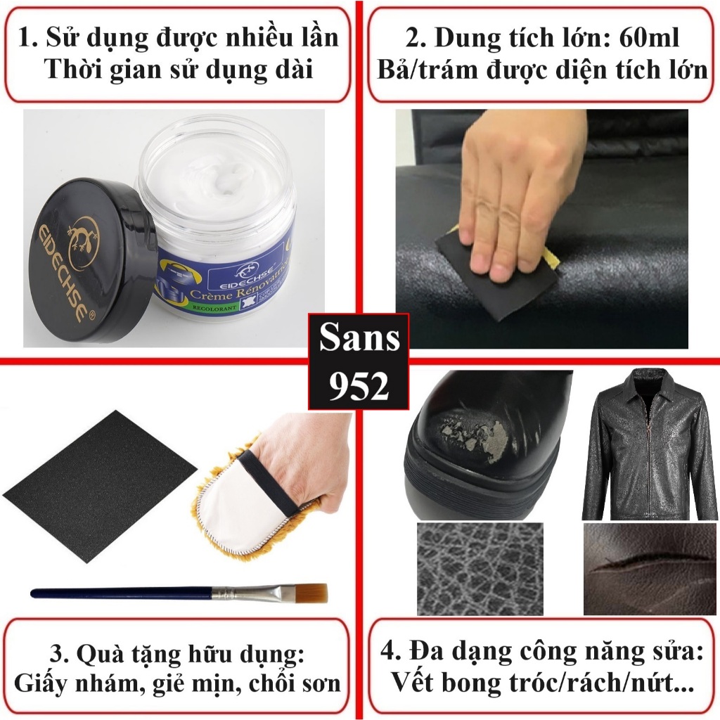 Kem bả sửa chữa đồ da Sans952 vá vết dạn nứt bong tróc rách của giày ghế túi ví phục hồi áo hỏng