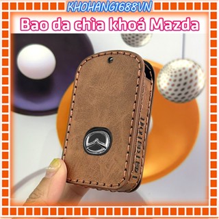 Bao da chìa khoá (da bò thật) xe Mazda 3, CX30, CX3, CX8, CX5 2023 2024 (Form chìa chữ nhật)