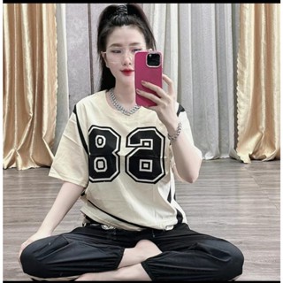 Set thun cotton quần bo chun - áo in số thời trang - sản phẩm y hình