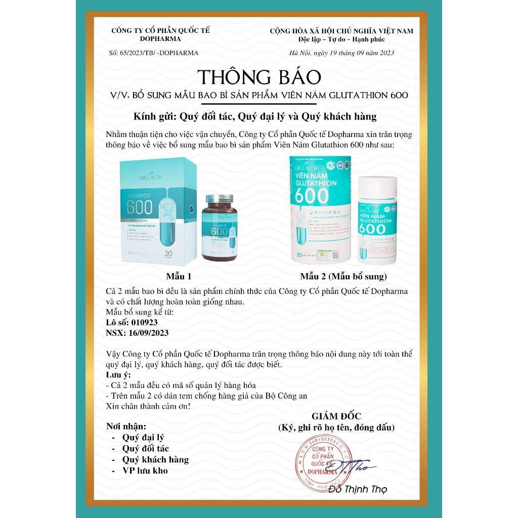 Glutathione 600 Dr Lacir viên uống trắng da chính hãng giảm thâm nám, cân bằng nội tiết tố nữ