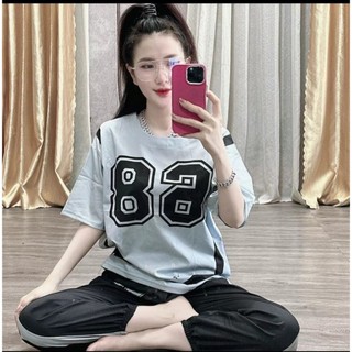 Set thun cotton quần bo chun - áo in số cá tính - sản phẩm y hình