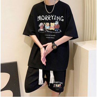 Bộ thể thao nam nữ MORRYING áo tay ngắn quần short dáng rộng thời trang Phối Dây Rút bản to phong cách Unisex TÂM SHOP