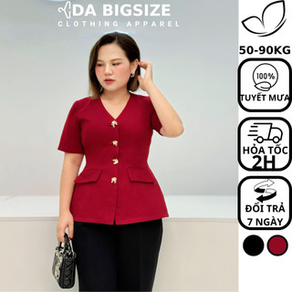 Dabigsize - Áo Bigsize Nữ , Áo Kiểu Công Sở Sang Chảnh Cổ Tim 2 Nắp Túi Chất Tuyết Mưa Cao Cấp Người Mập 50-90kg