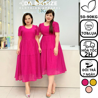 Dabigsize - Đầm Bigsize Nữ , Váy Maxi Sang Chảnh Cổ Tròn Dáng Xòe Chất Mềm Mịn Che Khuyết Điểm Cho Người Mập 50-90kg