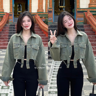 Áo khoác jean nữ croptop, áo jean denim cúc bấm dáng lửng thời trang hot trend