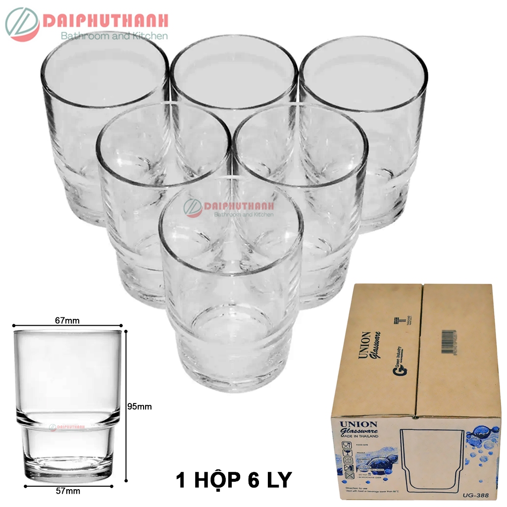 Cốc Ly Thuỷ Tinh Trong Suốt 240ml Cao 95mm Rộng 67mm - Kiểu ly có gờ hạn chế trơn trượt tay