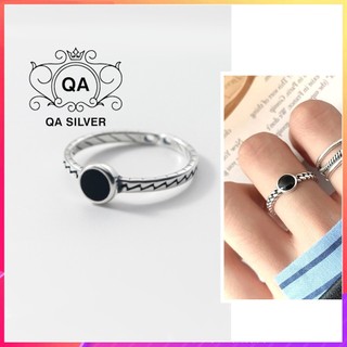 Nhẫn bạc 925 mặt đá đen tròn thái nhẫn nữ xích S925 ONYX QA Silver Ring RI240603