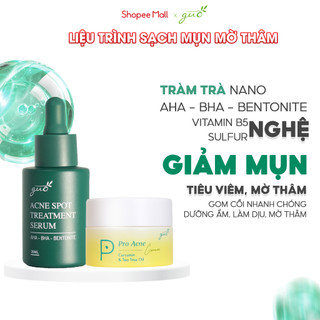 Bộ đôi Sạch Mụn Mờ Thâm kem mụn trà nghệ & serum mụn tràm trà GUO