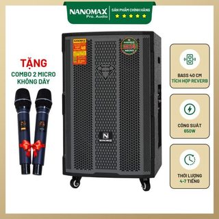 Loa kéo nanomax sk-15d5 bass 40cm - công suất 650w - tặng kèm 2 micro không dây cầm tay