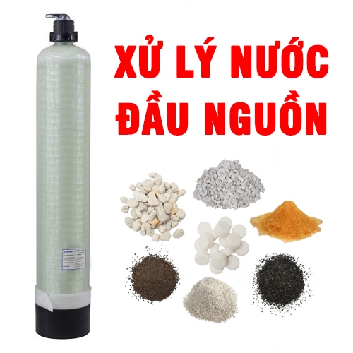Bộ 1 cột lọc composite 1054 xử lý nước đầu nguồn full vật liệu lọc