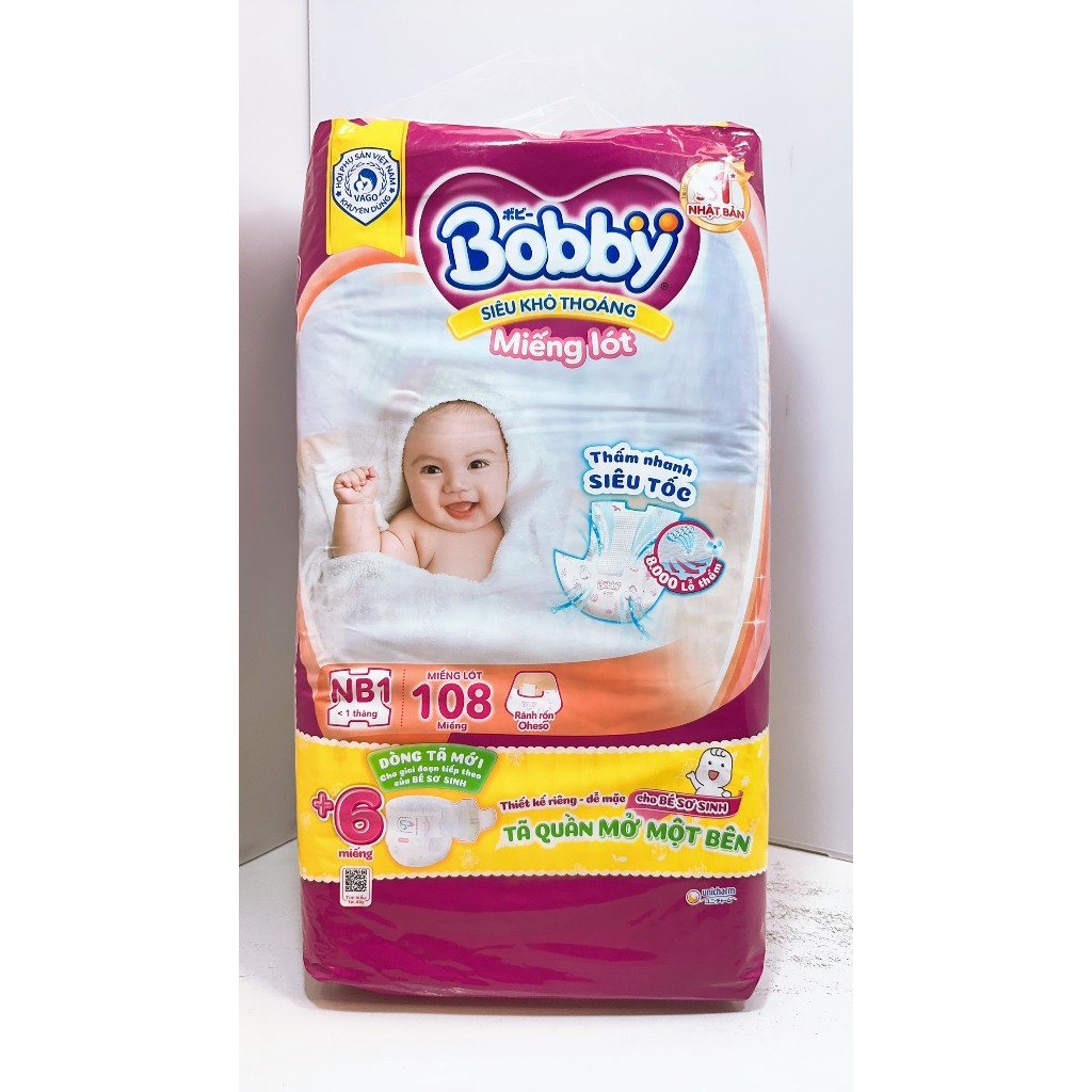 Miếng lót sơ sinh Bobby NB1 108 miếng ( Bé dưới 1 tháng)